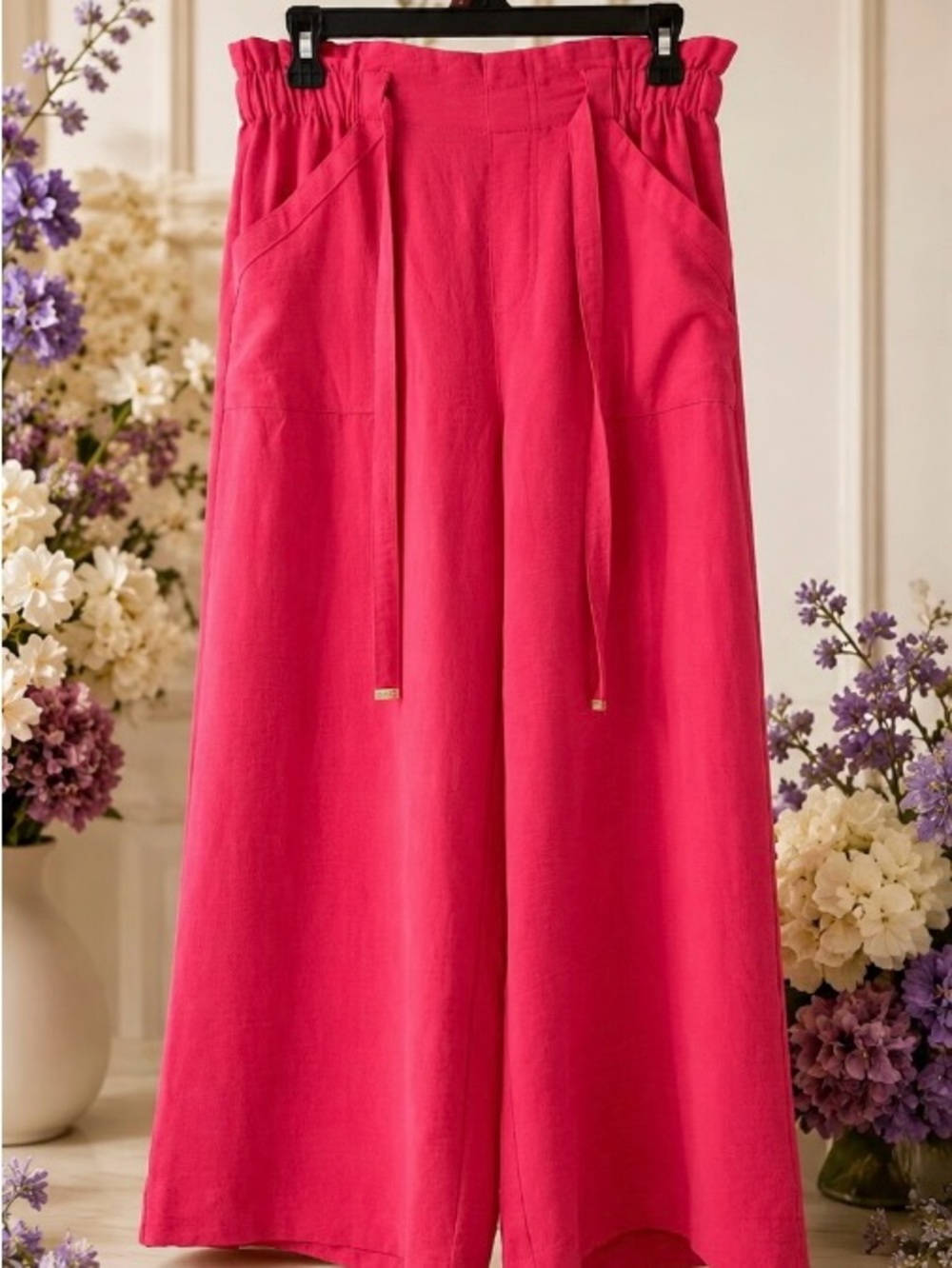 Women's Wide-Leg Drawstring Skirt - Hot Pink